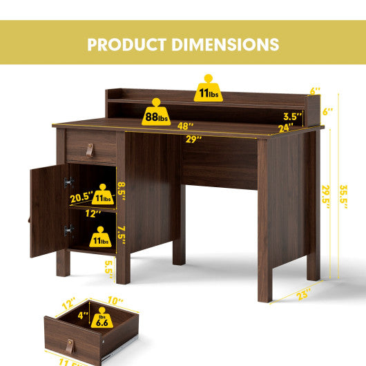 48 Inch Computer Desk Writing Workstation with Drawer and Hutch Walnut-Walnut