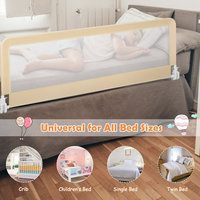 59 Inch Folding Breathable Baby Bed Rail Guard with Safety Strap-Beige