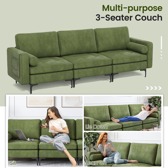 3-Seat Sofa Sectional with Side Storage Pocket and Metal Leg-Army Green