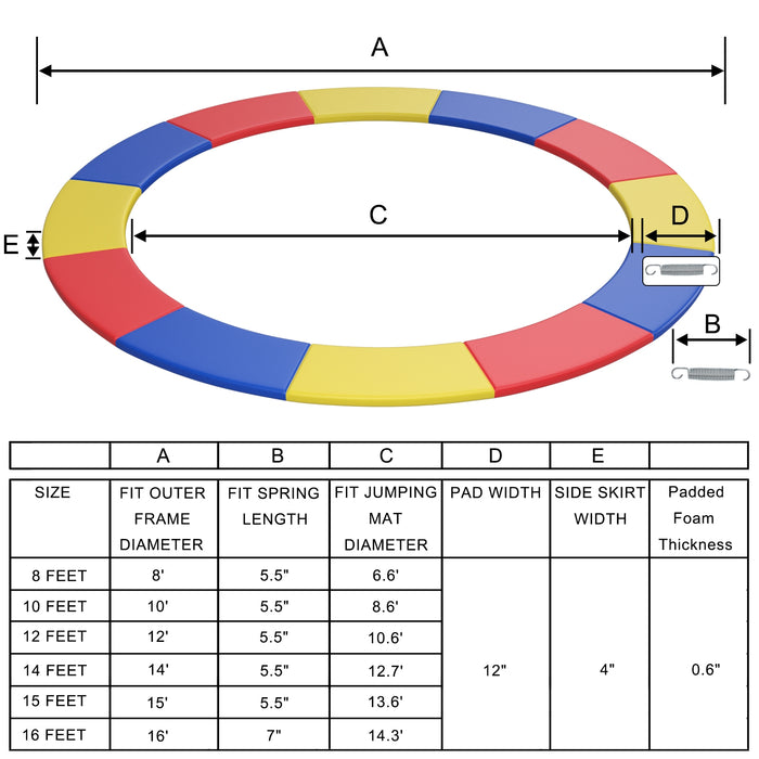 10 Feet Universal Spring Cover Trampoline Replacement Safety Pad-Multicolor