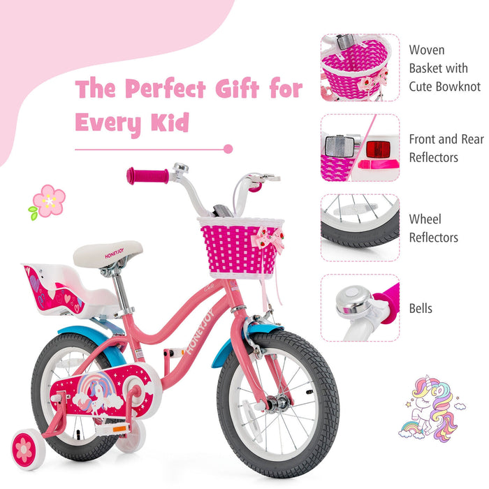 Kids Bicycle with Training Wheels and Basket for Boys and Girls Age 3-9 Years-14 inches