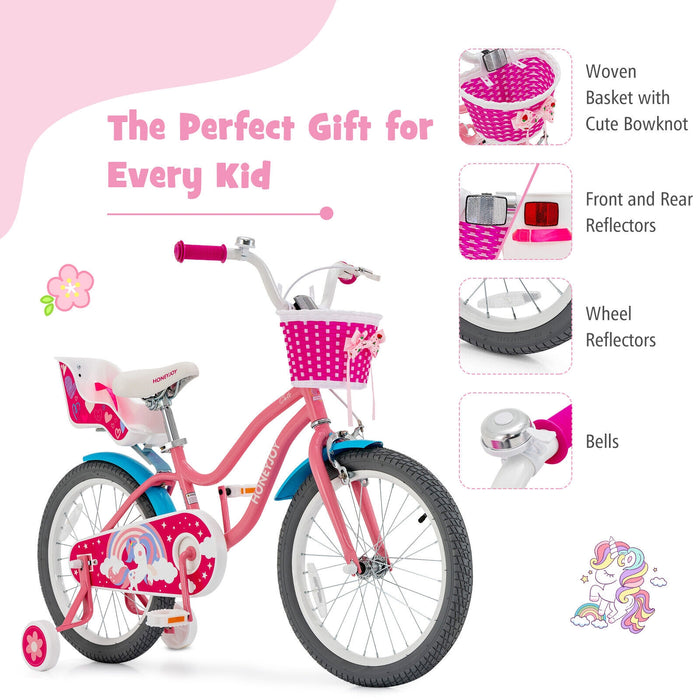 Kids Bicycle with Training Wheels and Basket for Boys and Girls Age 3-9 Years-18 inches