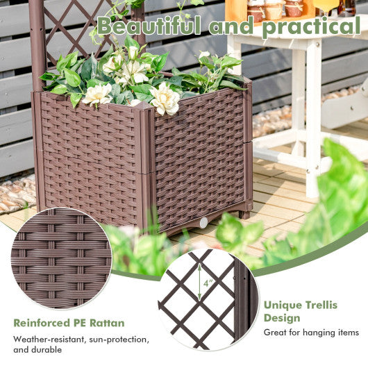 Raised Garden Bed with Trellis Planter Box for Climbing Plants -Brown