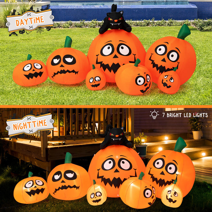 9.5 Feet Inflatable Pumpkin Combo Decoration with Black Cat and Built-in LED Lights