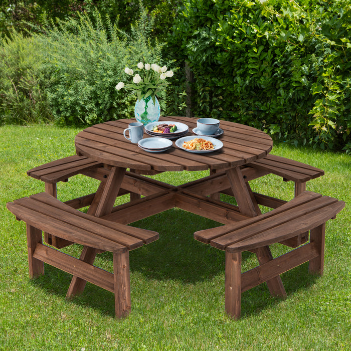 Patio 8 Seat Wood Picnic Dining Seat Bench Set