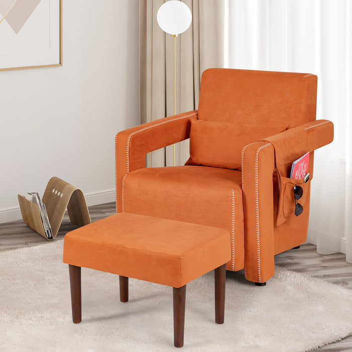 Modern Berber Fleece Single Sofa Chair with Ottoman and Waist Pillow-Orange