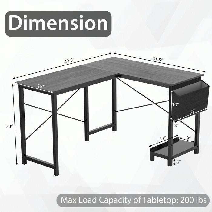 Modern Reversible Computer Desk with Storage Pocket and CPU Stand for Working Writing Gaming-Dark Gray