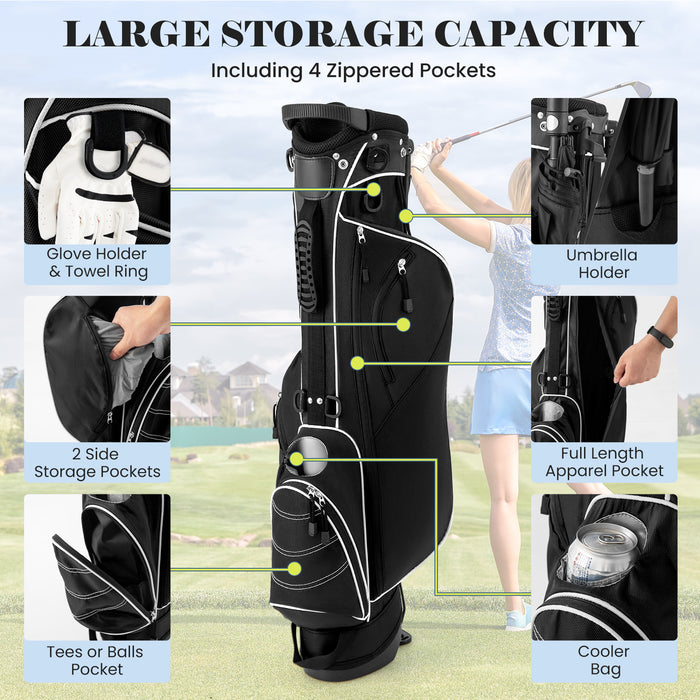 Golf Stand Cart Bag with 4 Way Divider Carry Organizer Pockets-Black