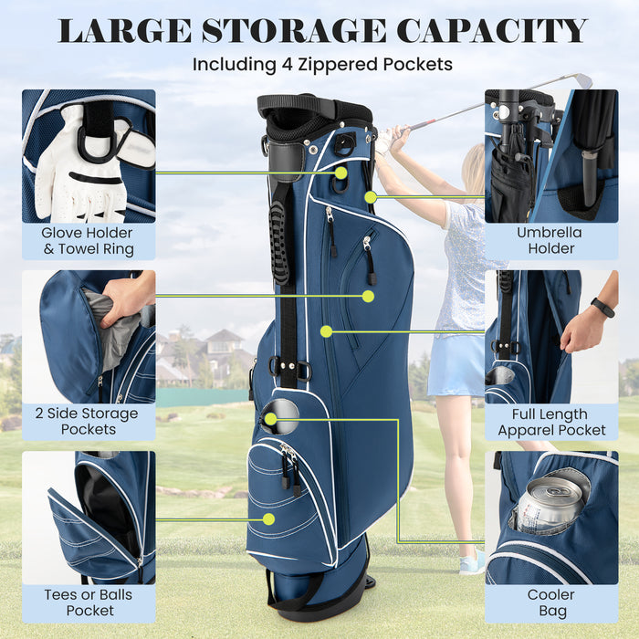 Golf Stand Cart Bag with 4 Way Divider Carry Organizer Pockets-Blue