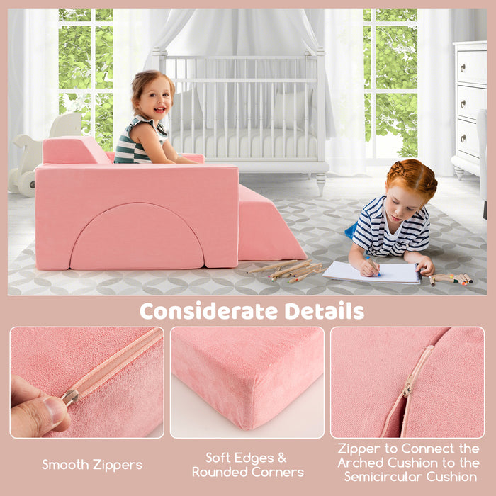 8 Pieces Kids Modular Play Sofa with Detachable Cover for Playroom and Bedroom-Pink