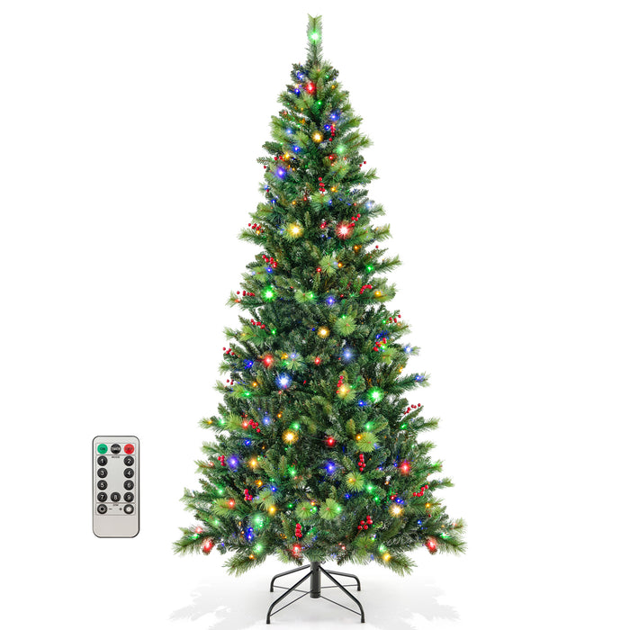 6/7/8 Feet Pre-Lit Artificial Christmas Tree with 300/400/500 LED Lights-8 ft