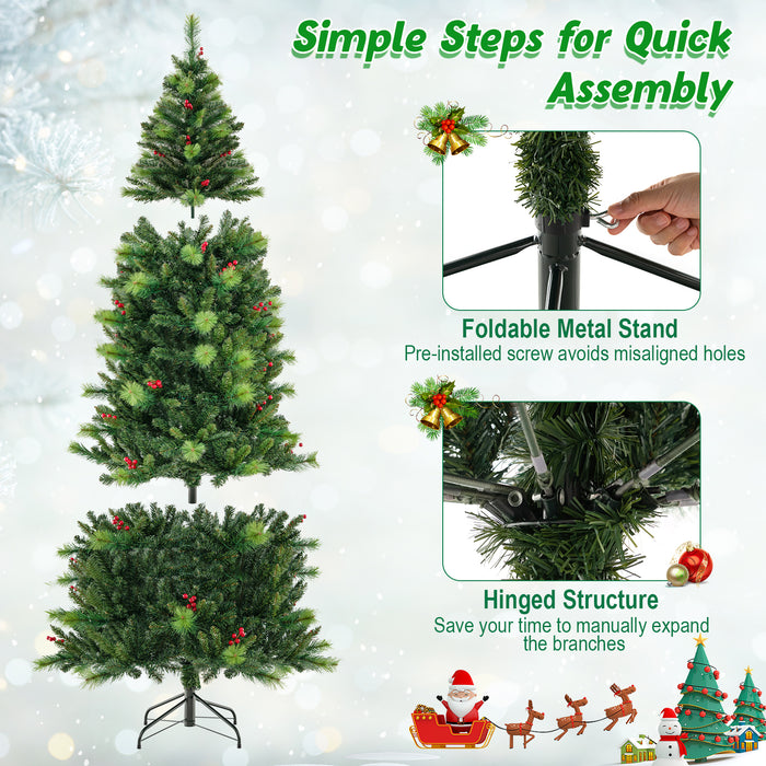 6/7/8 Feet Pre-Lit Artificial Christmas Tree with 300/400/500 LED Lights-8 ft