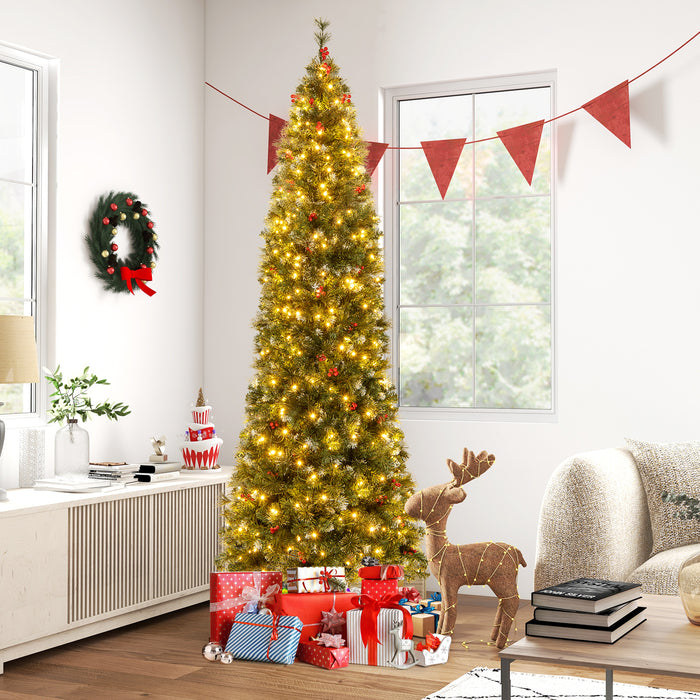 5/6/7/8/9 FT Pre-Lit Artificial Hinged Slim Pencil Christmas Tree-8 ft