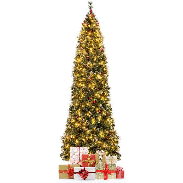 5/6/7/8/9 FT Pre-Lit Artificial Hinged Slim Pencil Christmas Tree-8 ft