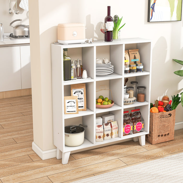 9-Cube Bookcase with 6 Removable Shelves and Raised Support Feet-White