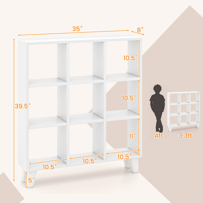 9-Cube Bookcase with 6 Removable Shelves and Raised Support Feet-White