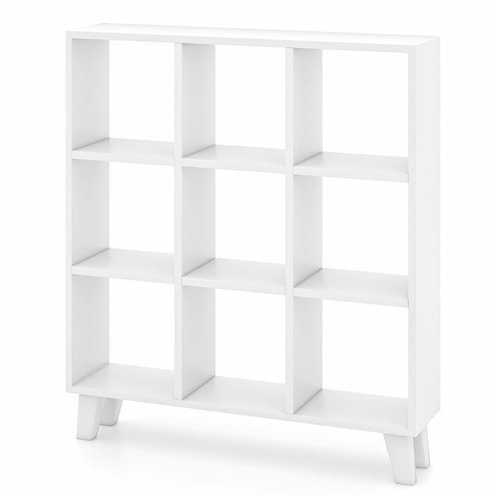 9-Cube Bookcase with 6 Removable Shelves and Raised Support Feet-White