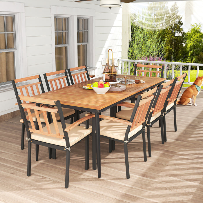 9-Piece Patio Dining Set with 8 Wooden Armchairs