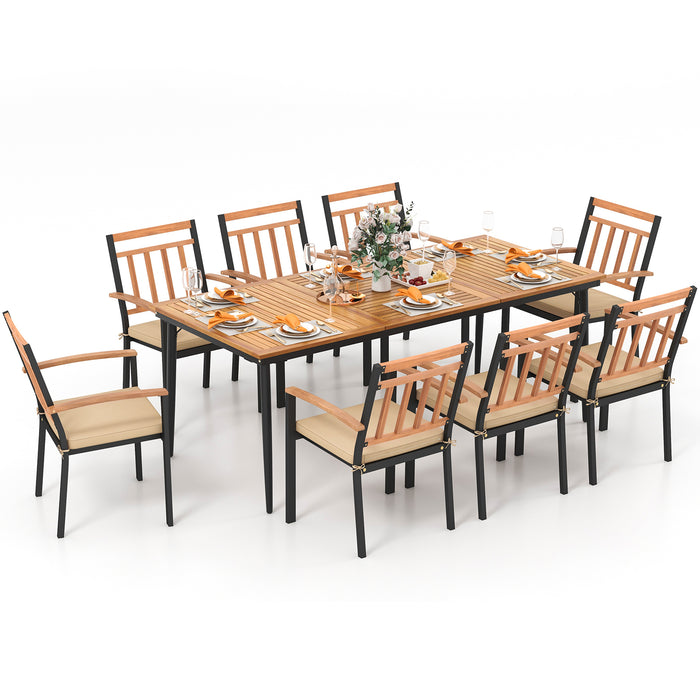 9-Piece Patio Dining Set with 8 Wooden Armchairs