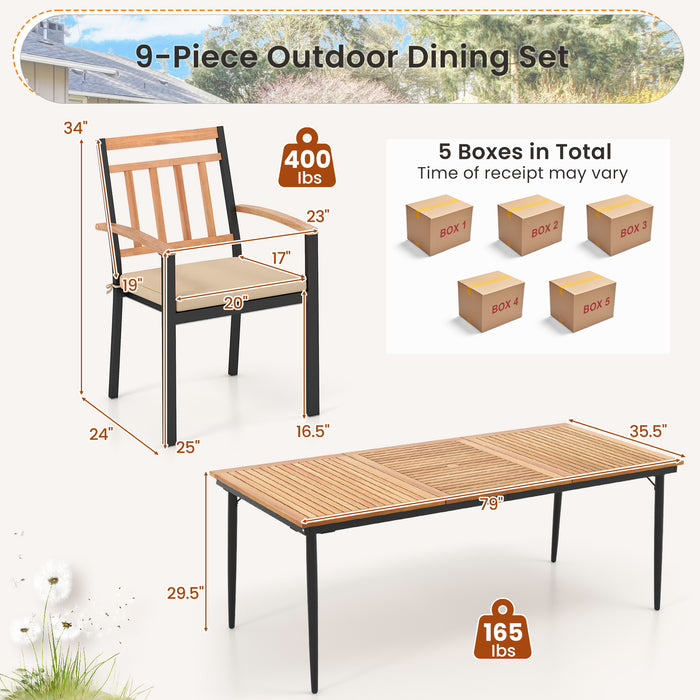 9-Piece Patio Dining Set with 8 Wooden Armchairs