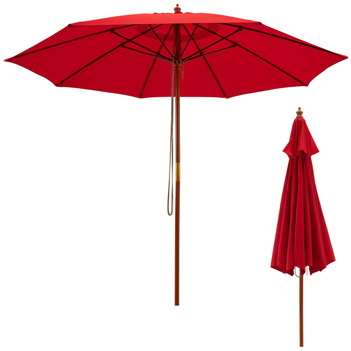 9.5 Feet Pulley Lift Round Patio Umbrella with Fiberglass Ribs-Red