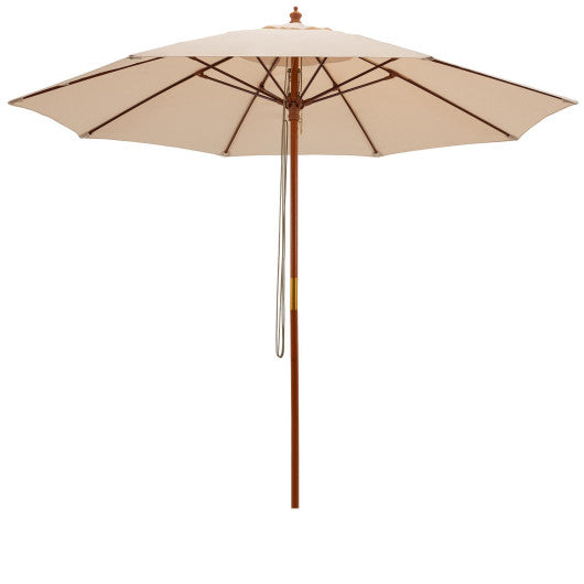 9.5 Feet Pulley Lift Round Patio Umbrella with Fiberglass Ribs-Beige