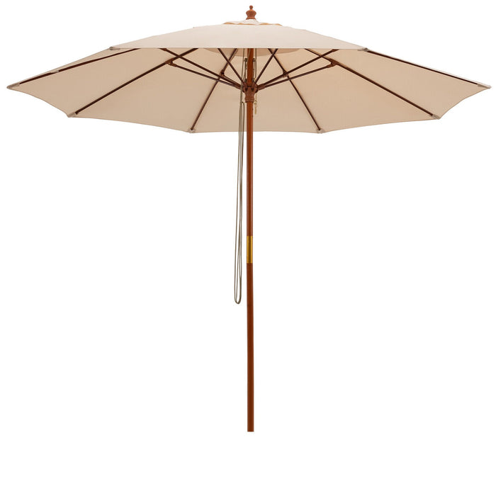 9.5 Feet Pulley Lift Round Patio Umbrella with Fiberglass Ribs-Beige