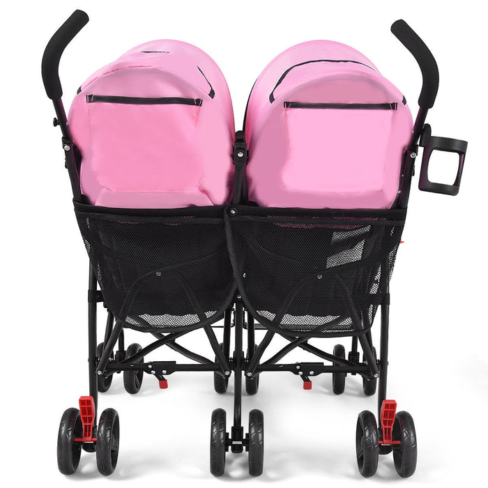 Foldable Twin Baby Double Stroller Ultralight Umbrella Kids Stroller-Pink