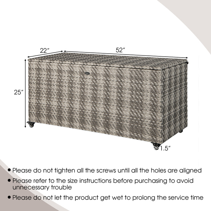 96 Gallon PE Wicker Outdoor Storage Box with 4 Wheels-Gray