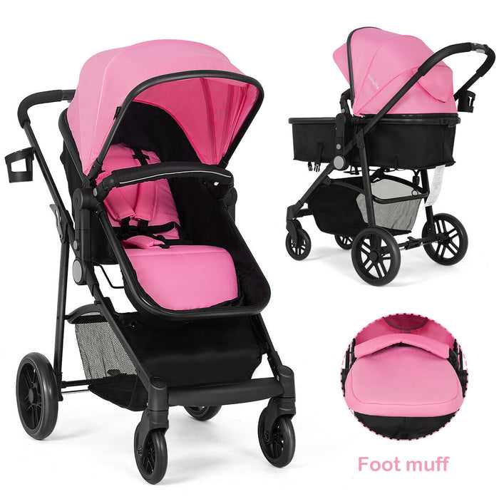 2-in-1 Foldable Pushchair Newborn Infant Baby Stroller-Pink