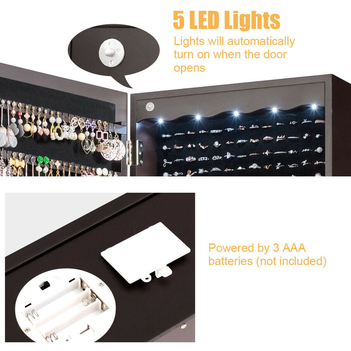 5 LEDs Jewelry Armoire Wall Mounted / Door Hanging Mirror-Brown