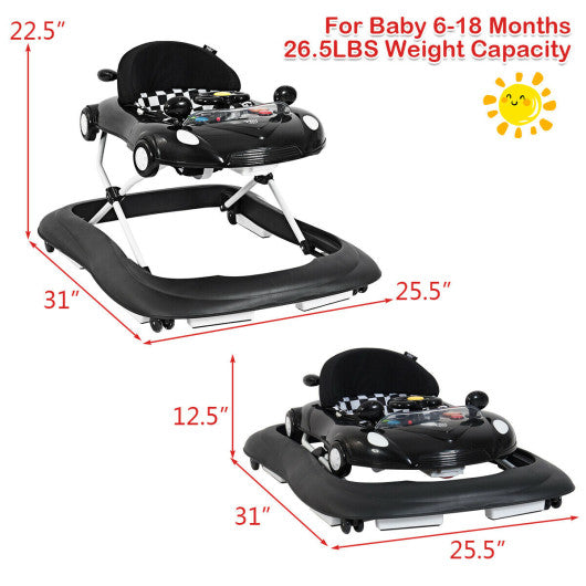 2-in-1 Foldable Baby Walker with Music Player and Lights-Black