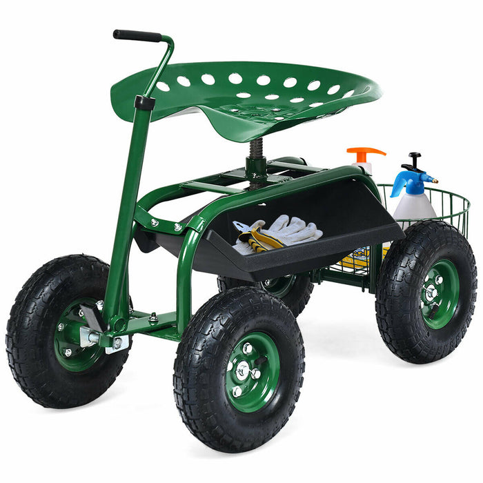 Extendable Handle Garden Cart Rolling Wagon Scooter