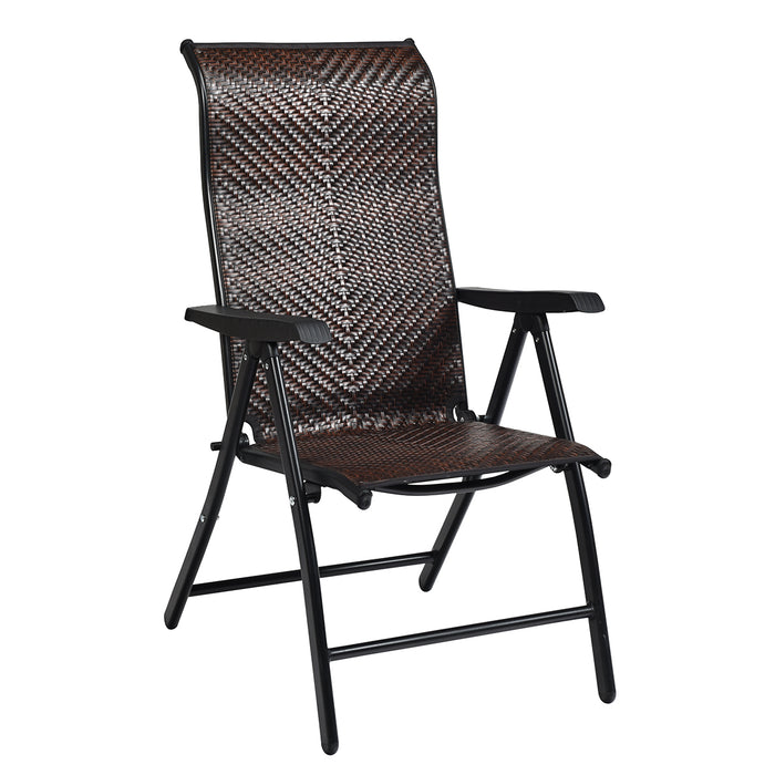 2 Pieces Patio Rattan Folding Reclining Chair