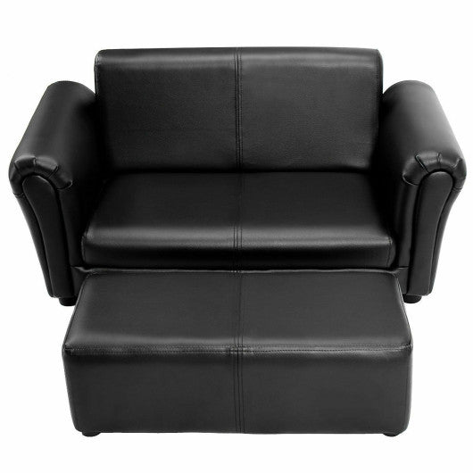 Black/White Kids Double Sofa with Ottoman-Black