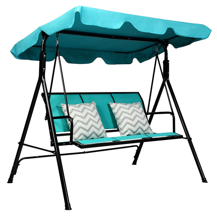 Outdoor Patio 3 Person Porch Swing Bench Chair with Canopy-Blue