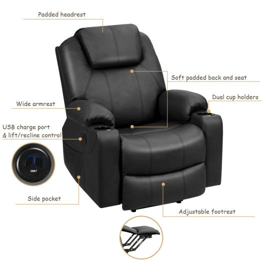 Electric Power Lift Leather Massage Sofa-Black