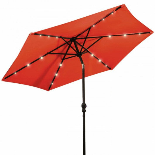 9' Patio LED Solar Umbrella with Crank-Orange