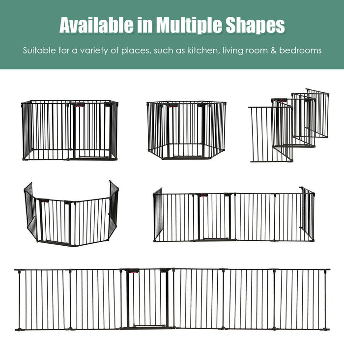 6 Panel Wall-mount Adjustable Baby Safe Metal  Fence Barrier-Black