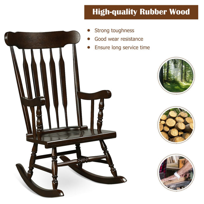 Rocking Chair with Solid Wooden Frame for Garden and Patio-Brown