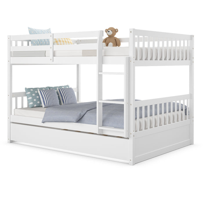 Full over Full Bunk Bed Platform Wood Bed with Ladder-White