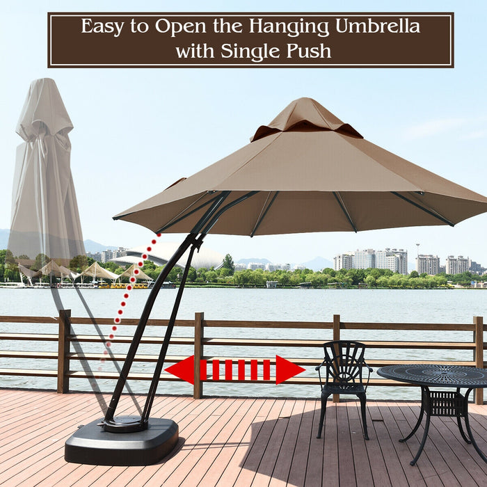 11 Feet Outdoor Cantilever Hanging Umbrella with Base and Wheels-Tan