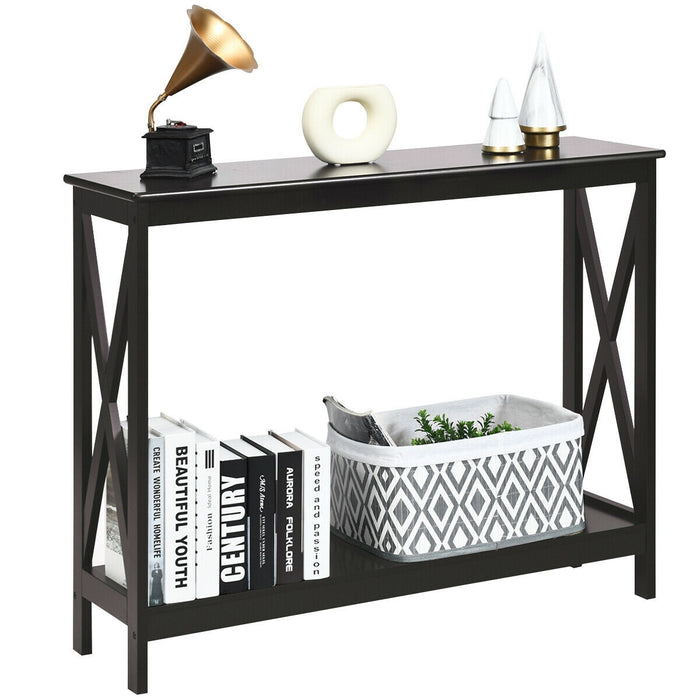 2-Tier Console X-Design Sofa Side Accent Table-Espresso