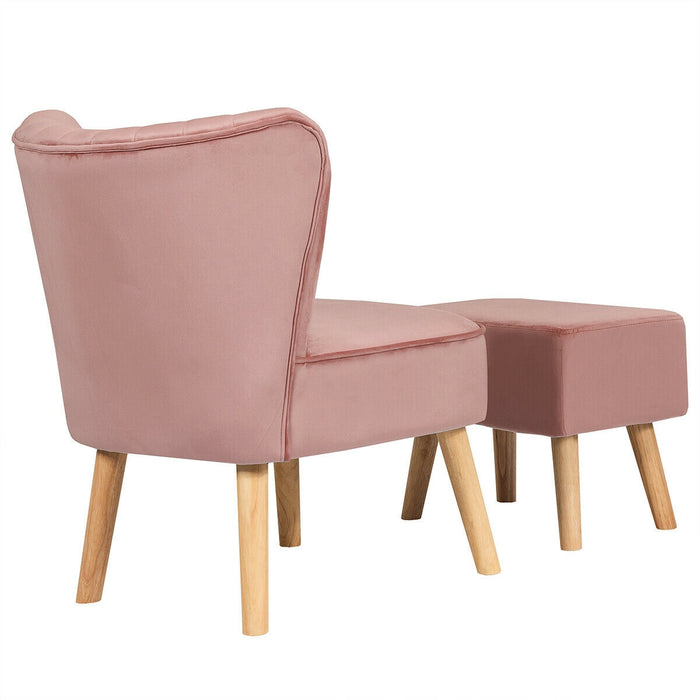 Modern Accent Chair Ottoman Set with Footstool-Pink