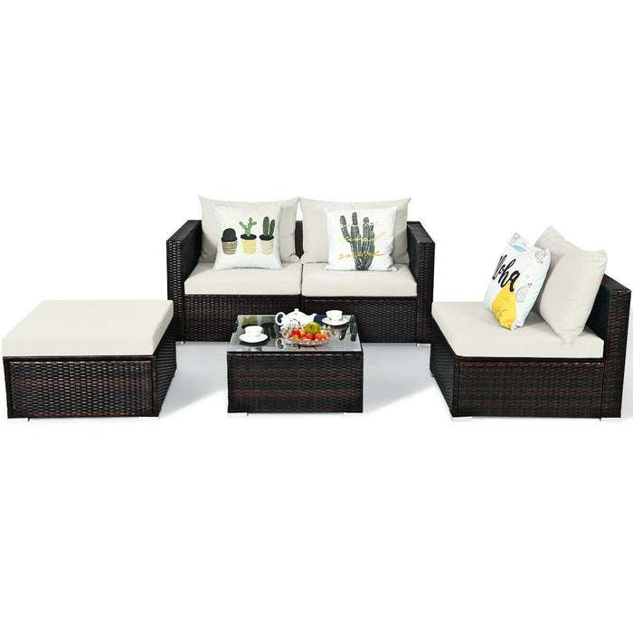 5 Pieces Patio Rattan Furniture Set with Coffee Table-Off White