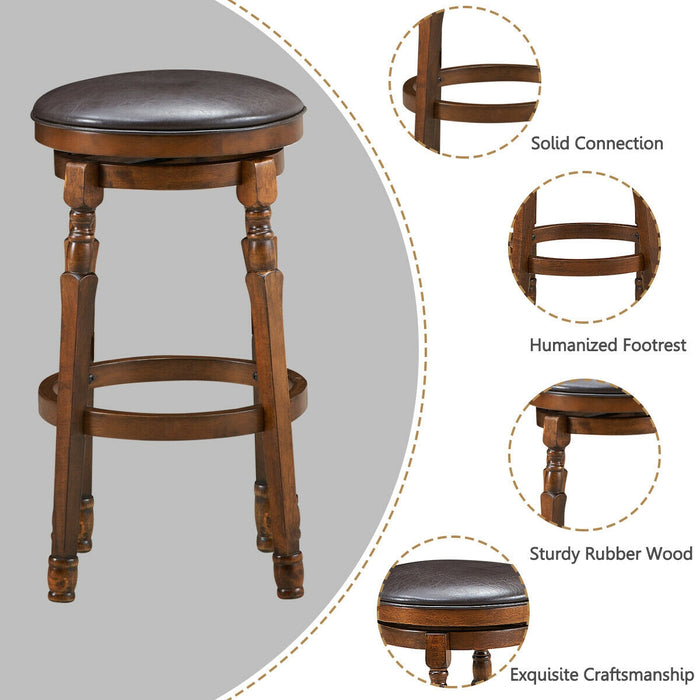 Set of 2 29-Inch Swivel Leather Padded Dining Bar Stools