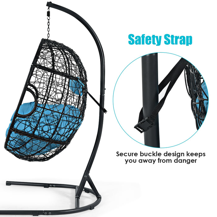 Hanging Cushioned Hammock Chair with Stand-Blue