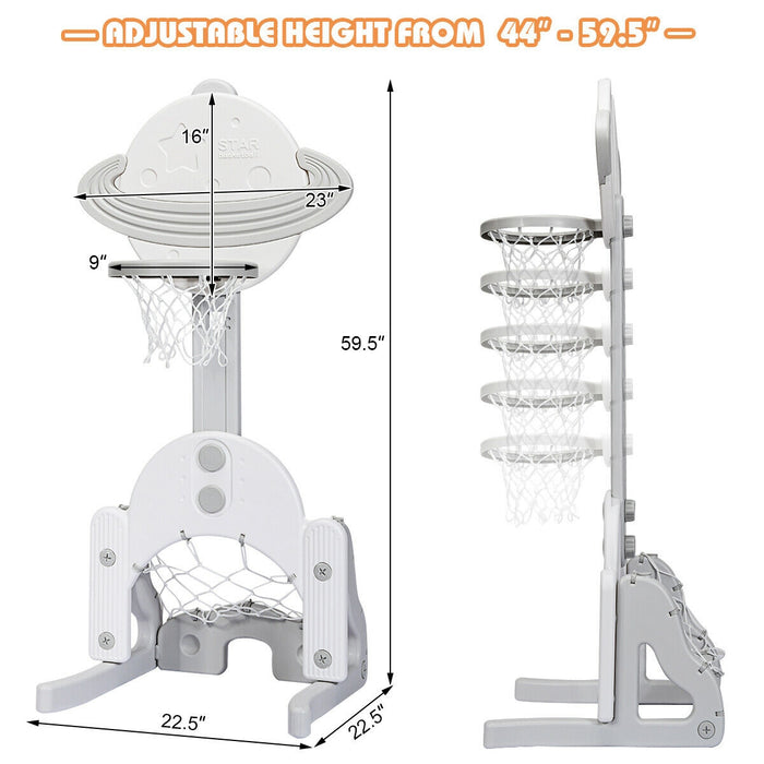 3 in 1 Height Adjustable Kids Basketball Hoop Set with Balls-White