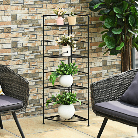 4 Tier Folding Metal Shelf Plant Stand Storage Open Shelf Corner Display Rack