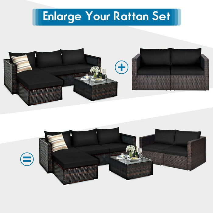 2PCS Patio Rattan Sectional Conversation Sofa Set-Black